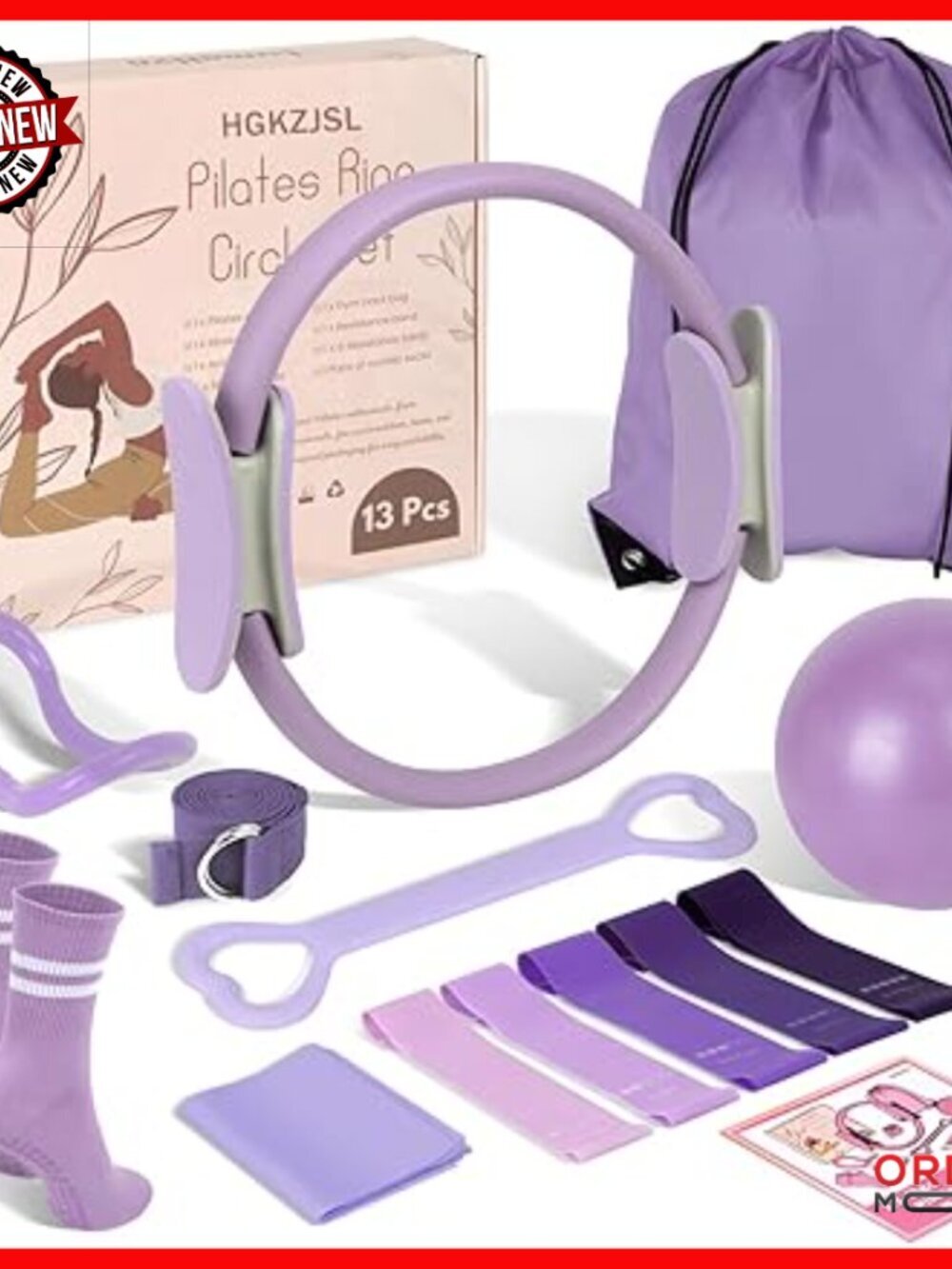 13-Piece Pilates Set with Ring, Ball, Resistance Bands, Grip Socks